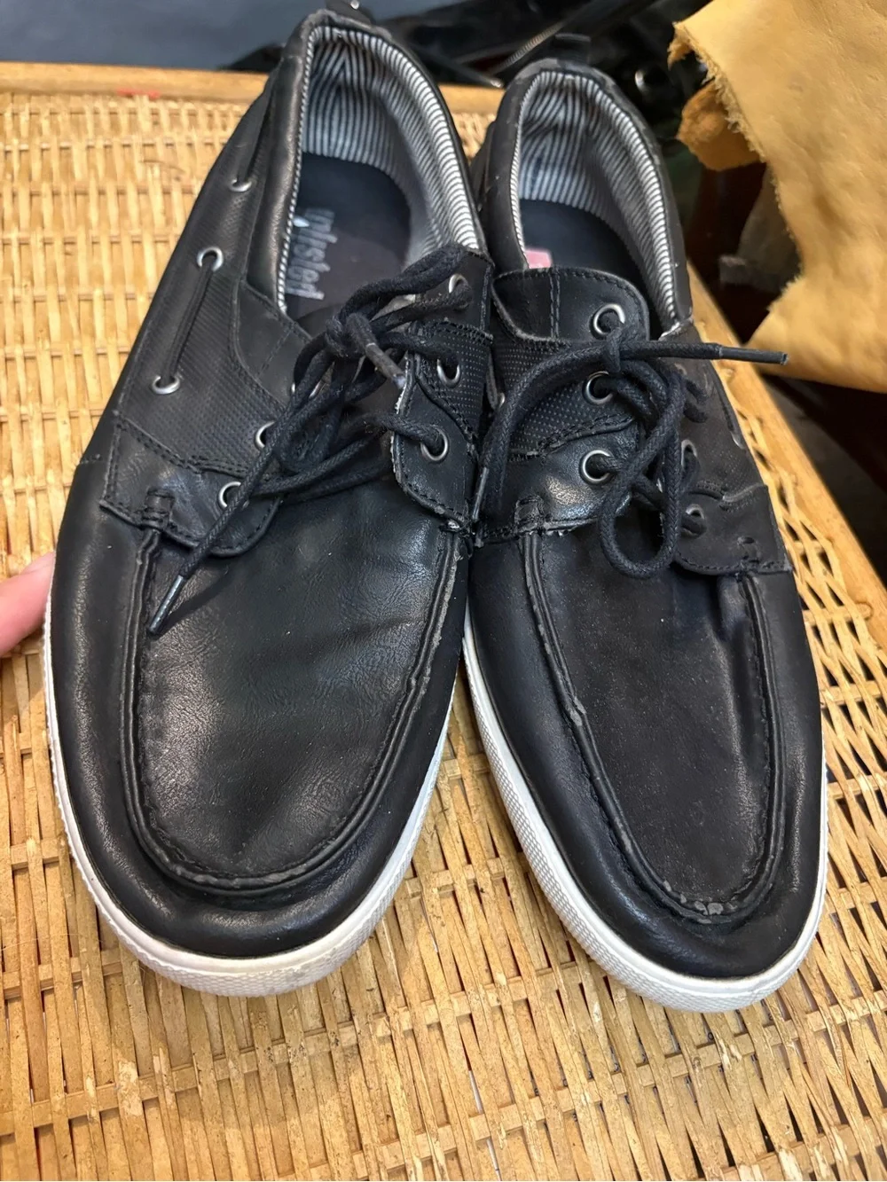 Unlisted Black Men's Lace-Up Boat Shoes with White Sole